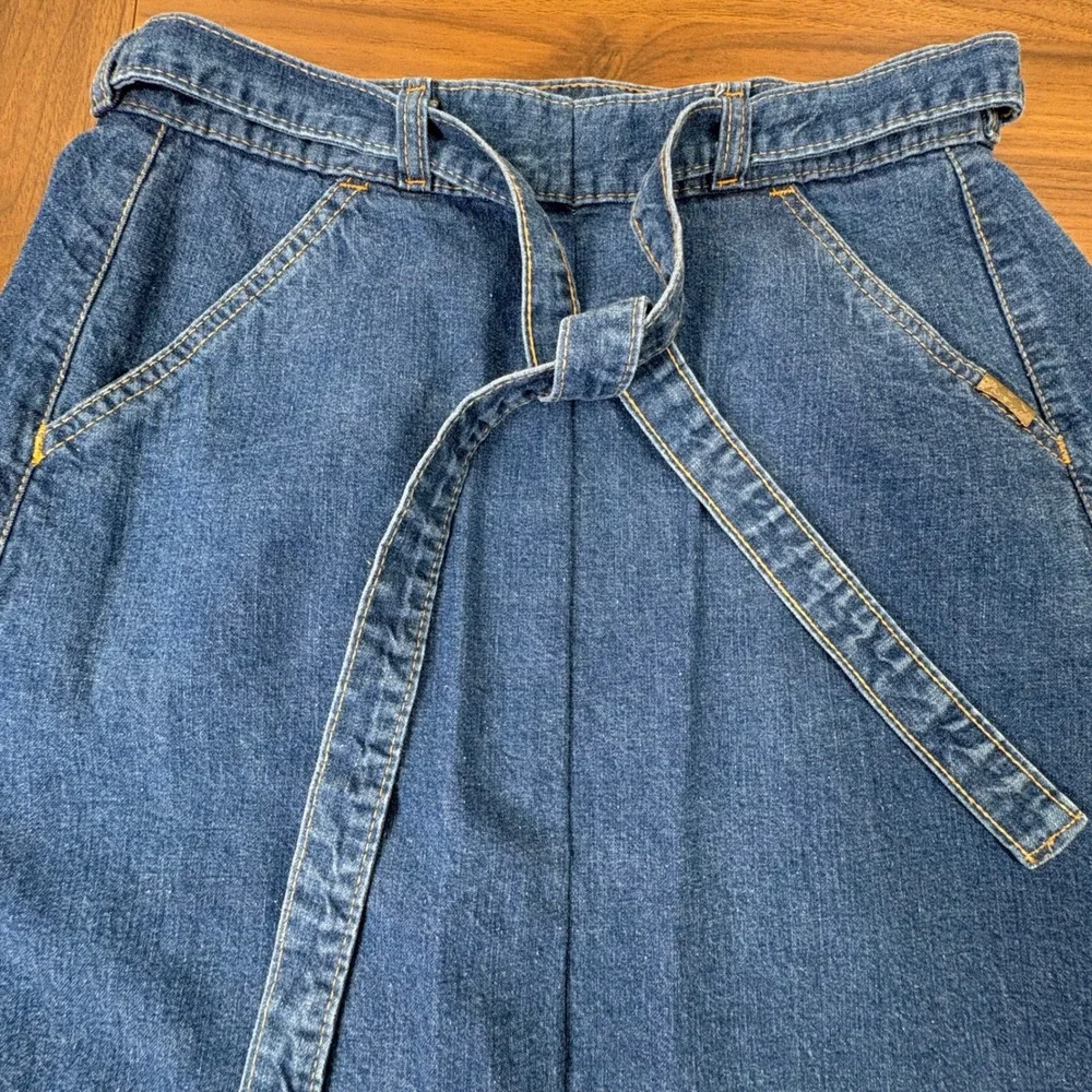 Vintage 70s Levi's Orange Tab Jean Denim Wrap Skirt 27 Blue Belted Midi A‎ Line